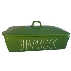 Rae Dunn Green Ceramic Shamrock Lid Serving Baking Dish